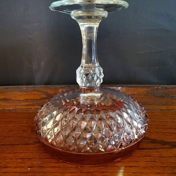 Diamond Point Ruby Red Indiana Glass Compote Pedestal Candy Dish - Picture 5 of 9